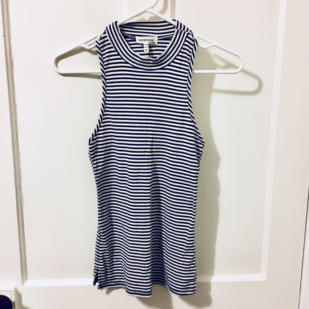 90’s Style High Neck Striped Tank Top